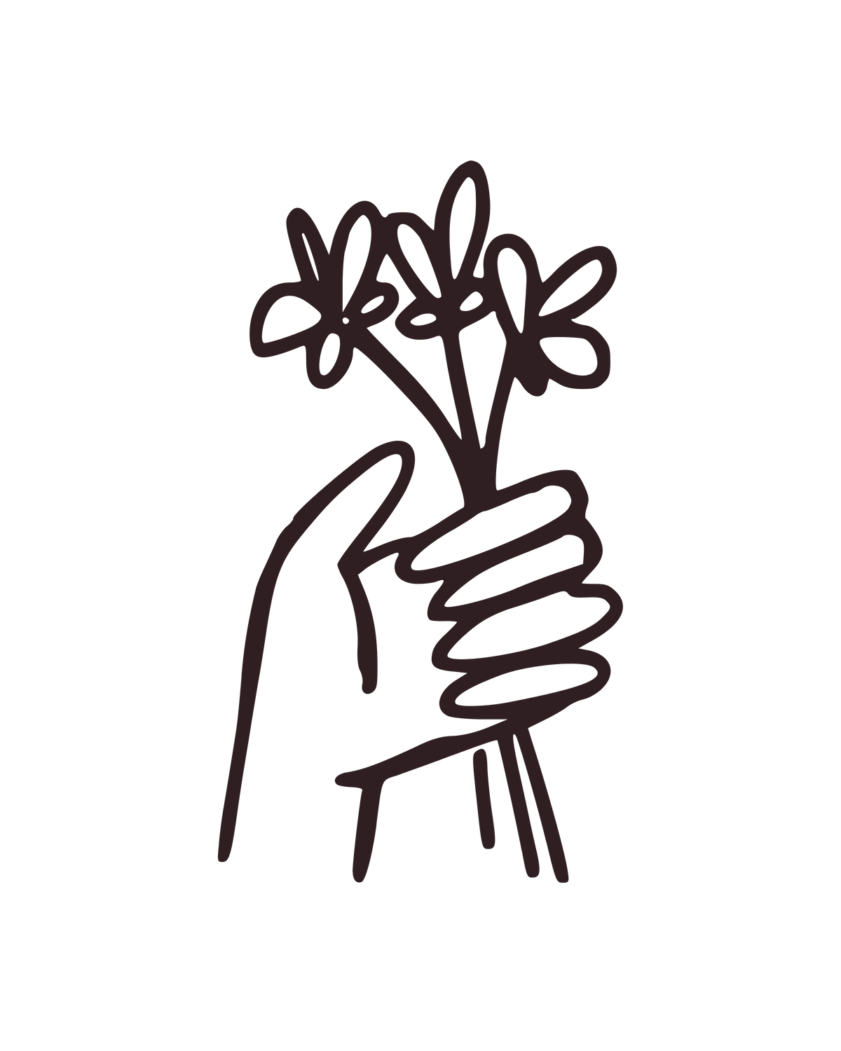 Main avec un bouquet de fleurs